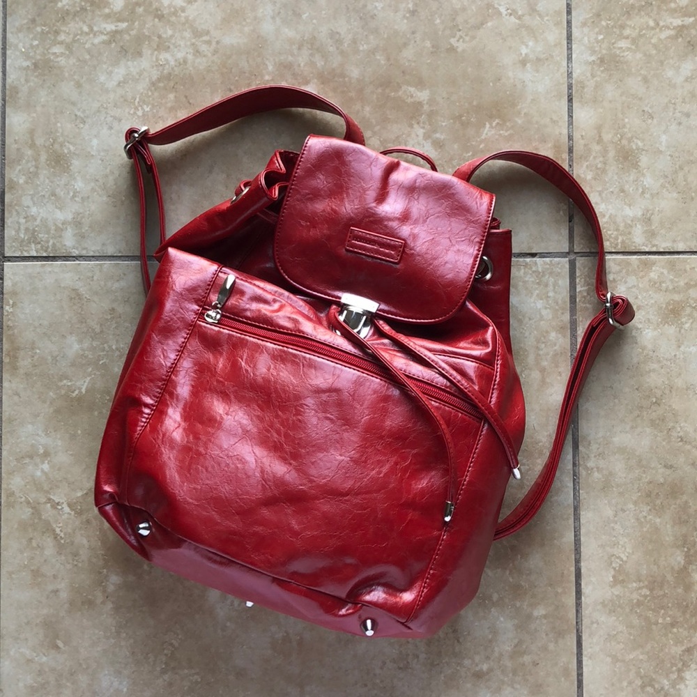 NWT Red Faux Leather Namaste Backpack